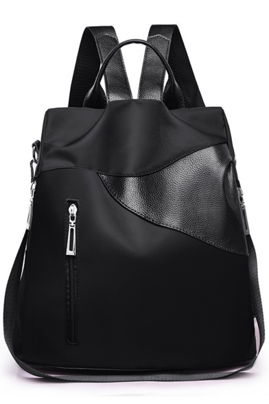 Cool Plain Leather Patched Zipper Embellishment Oxford Cloth Shoulder Bag Backpack 32*15*33 CM