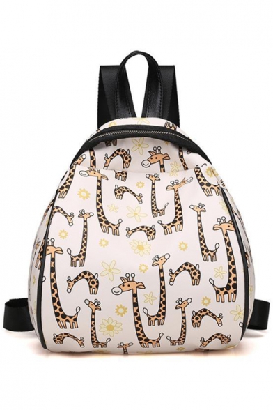 Cute Cartoon Giraffe Printed Oxford Cloth Mini White Backpack 22*17*27 CM