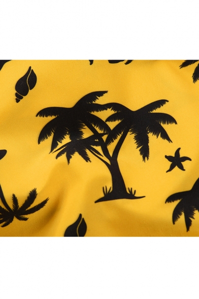 Fashion Allover Coconut Palm Print Yellow Beach Swim Trunks for Men