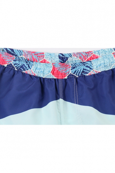 Guys Summer Fashion Blue Striped Printed Beach Swim Trunks with liner