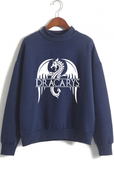 Hot Trendy Dragon Dracarys Pattern Mock Neck Long Sleeve Pullover Sweatshirt