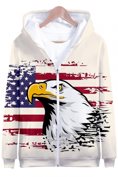 Independence Day Fashion Flag Printed Casual Loose Zip Up Hoodie