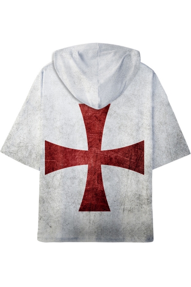 Knights Templar Red Cross Printed Relaxed Fit Short Sleeve Hooded T-Shirt
