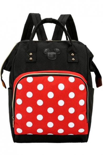 Lovely Polka Dot Pattern Mickey Mouse Patched Satchel Backpack 26*16*39 CM