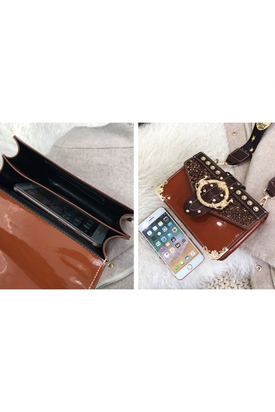 Luxury Sequin Rivet Metal Ring Embellishment Printed Strap Crossbody Bag 19*8*13 CM