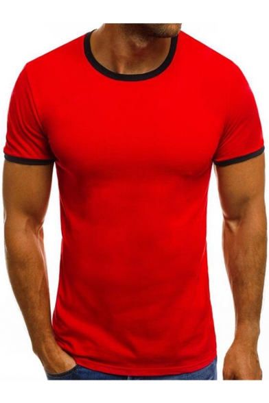 Men's Fashion Contrast Trim Round Neck Short Sleeve Slim T-Shirt