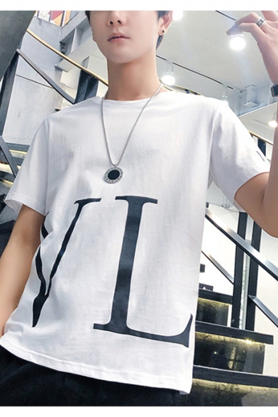 Men's Hot Popular Simple Letter VL Print Basic Round Neck Short Sleeve  Cotton T-Shirt - Beautifulhalo.com