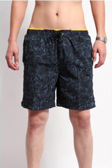 Mens Summer Fashion Pattern Drawstring Waist Fast Drying Beach Swim Trunks with Liner