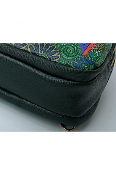 New Collection Comic Figure Floral Printed Multipurpose Green Crossbody Shoulder Bag Backpack 18*7*20.5 CM