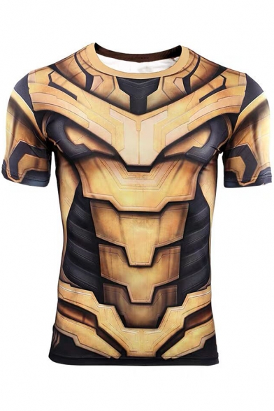 New Trendy Comic Cosplay Cool 3D Printed Basic Round Neck Short Sleeve Yellow T-Shirt