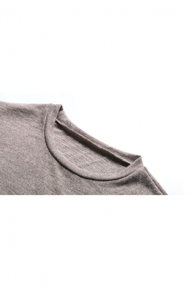 Summer Basic Simple Plain Round Neck Short Sleeve Twist Front Midi Casual Loose Khaki T-Shirt Dress