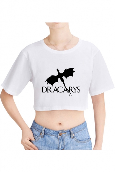 Summer Fashion Dragon Dracarys Short Sleeve Round Neck Cropped Loose T-Shirt