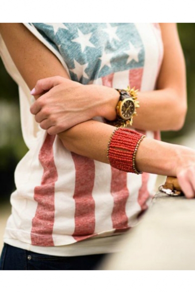Summer Hot Fashion Stripe Star Flag Printed Casual Relaxed Tank Top