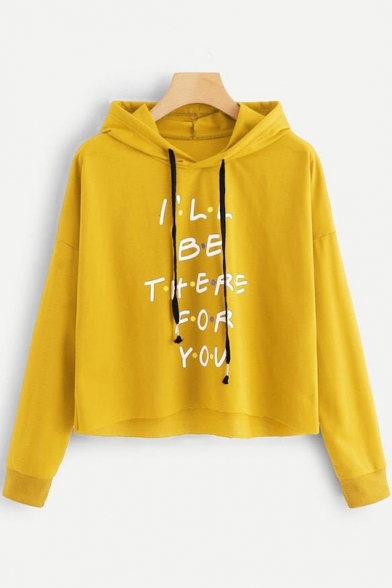 

Trendy Letter I'LL BE THERE FOR YOU Long Sleeve Cropped Drawstring Hoodie, Burgundy;gray;yellow, LC521845