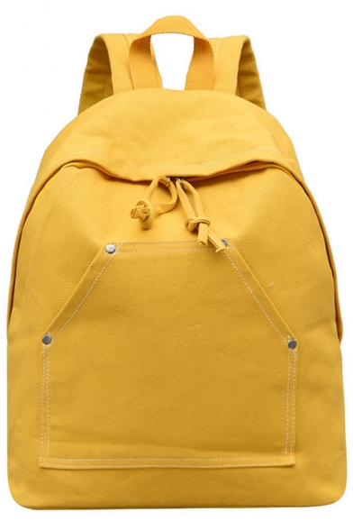 Trendy Solid Color Pocket Front Casual Canvas Bag Backpack 32*16*40 CM