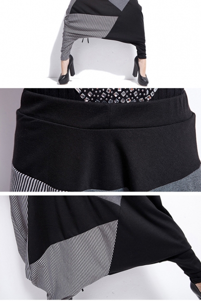 Womens Hip Hop Street Fashion Unique Patchwork Drop-Crotch Baggy Harem Pants