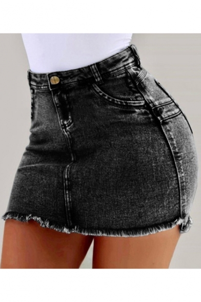 Womens Hot Fashion High Waist Raw Hem Short Mini Bodycon Denim Skirt