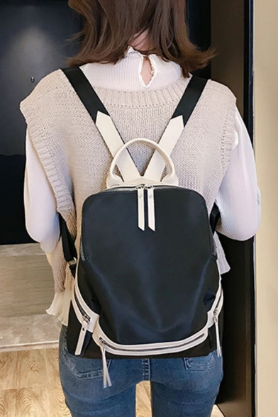 Chic Plain Zipper Embellishment Large Capacity Casual School Backpack 23*15*32 CM