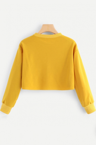 Cool Trendy Letter I'LL BE THERE FOR YOU Long Sleeve Cropped Yellow Sweatshirt