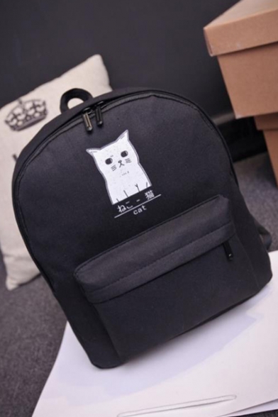 Cute Cartoon Cat Printed Canvas School Bag Backpack