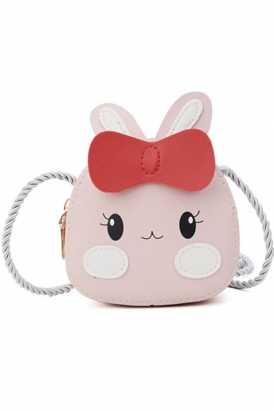 Cute Cartoon Pink Rabbit Pattern Mini Long Strap Crossbody Purse for Girls 10*4*10 CM