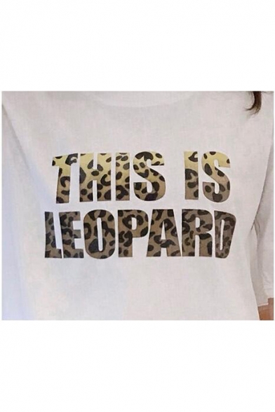 Girls Summer Funny Leopard Letter Printed Round Neck Short Sleeve Relaxed T-Shirt