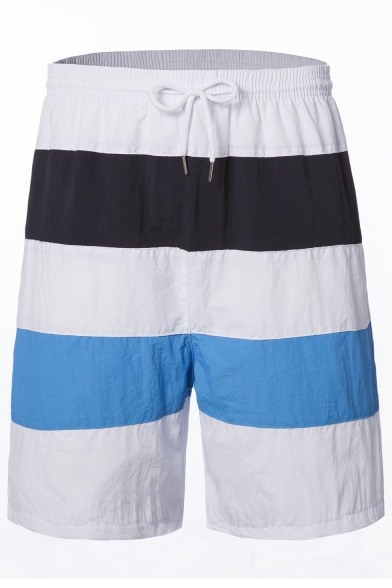 Guys Summer Trendy Colorblock Casual Loose Beach Swim Trunks with Lining