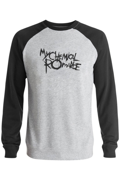 My Chemical Romance Letter Colorblock Long Sleeve Round Neck Fitted Sweatshirt