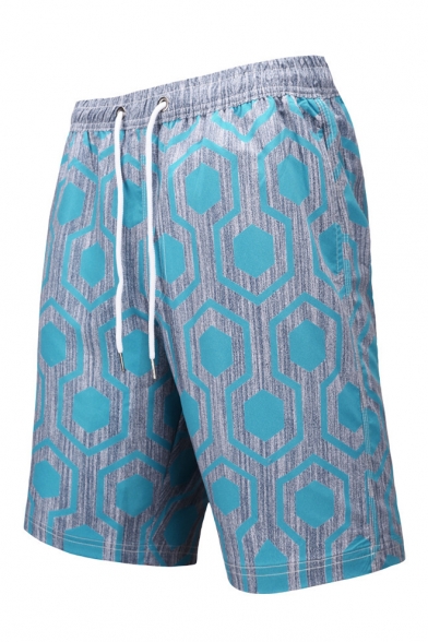 New Stylish Geometric Printed Mens Beach Swimwear Casual Swim Trunks with Liner