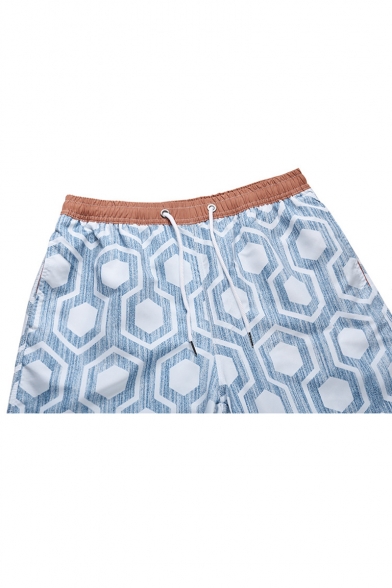New Stylish Geometric Printed Mens Beach Swimwear Casual Swim Trunks with Liner