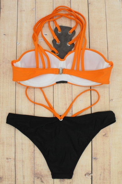 New Trendy Spaghetti Straps Sleeveless Crisscross Back Bikini Swimwear