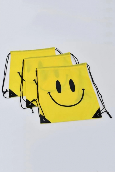 Polyester Cartoon Smile Print Yellow String Backpack