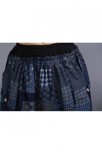 Popular Tribal Printed Elastic Waist Linen Loose Soft Sarouel Trousers Drop-Crotch Pants for Men