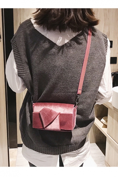 Simple Solid Color Bow Embellishment Velvet Crossbody Shoulder Bag 18*5*12 CM
