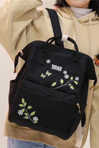 Stylish Floral Embroidery Pattern Satchel School Bag Backpack 28*15*40 CM