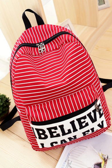 Stylish stripe Letter Believe I Can Fly Printed Fashion Backpack School Bag