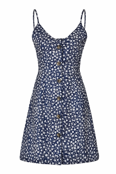 Summer Chic Floral Printed Bow-Tied Back V-Neck Button Down Mini Shift Holiday Slip Dress