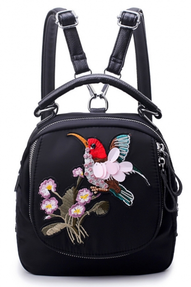 Trendy Bird Floral Pattern Crossbody Bag Backpack for Girl 21*10*20 CM