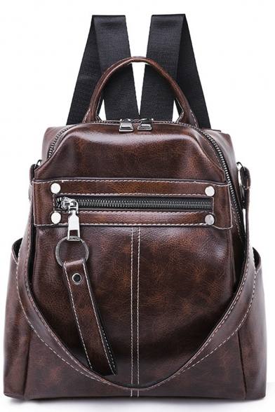 Trendy Retro Large Capacity Plain PU Leather Shoulder Bag Backpack 21*11*24 CM
