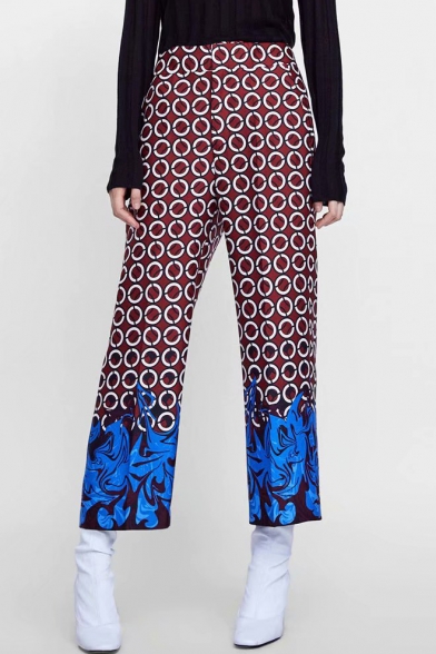 Women's New Fashion Red Circle Printed Casual Loose Wide-Leg Pants