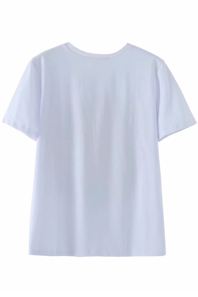 Women's Summer Casual Figure Printed Round Neck Short Sleeve White Tee