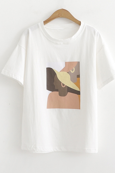 Abstract Figure Print Basic Short Sleeve Casual T-Shirt