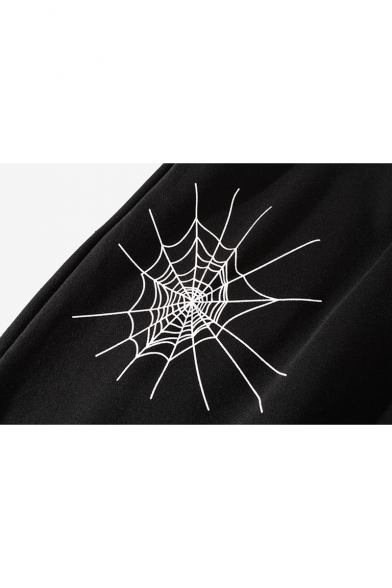 Black Spider Web Broken Heart Print Cotton Casual SweatPants