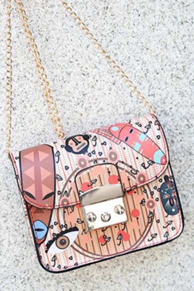 Chic Graffiti Allover Printed Pink Crossbody Bag with Chain Strap 17*8*13 CM