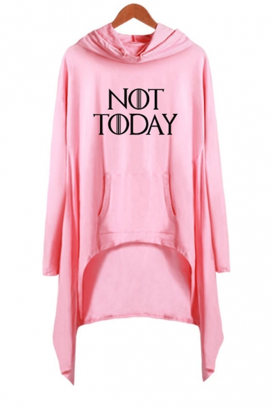 Cool Simple Letter NOT TODAY Long Sleeve Hooded Asymmetrical Dress