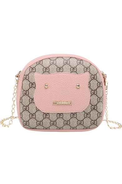 Cute Cartoon Patched Letter Print Crossbody Bag with Chain Strap 17*6*15 CM