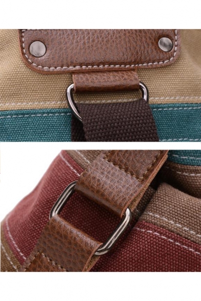 Designer Contrast Stripes Patched Canvas Shoulder Bag Backpack 36*40 CM