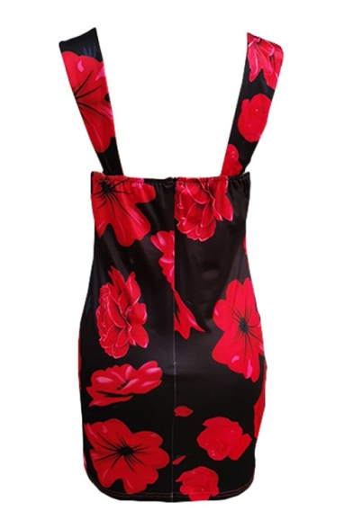 Girls Summer Trendy Floral Printed Sleeveless Mini Bodycon Dress