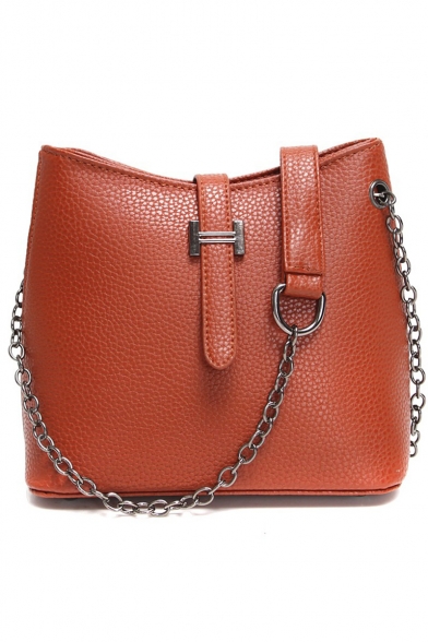 Minimalist Plain Crossbody Bucket Bag with Chain Strap 20*19*10 CM