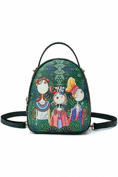 New Collection Comic Figure Floral Printed Multipurpose Green Crossbody Shoulder Bag Backpack 18*7*20.5 CM